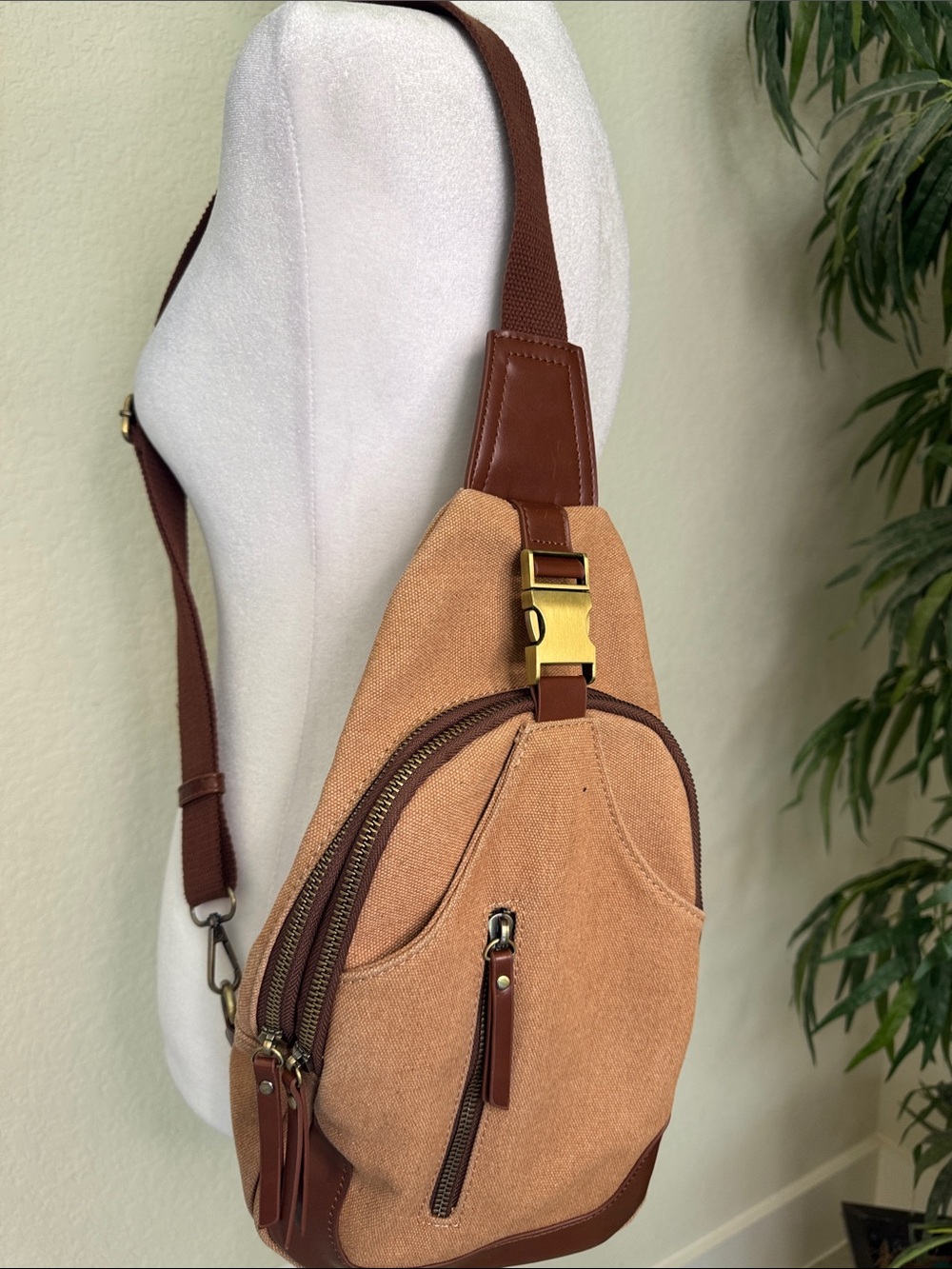 Antik Kraft Samara Cotton Canvas Crossbody Sling Tan/Camel Unisex